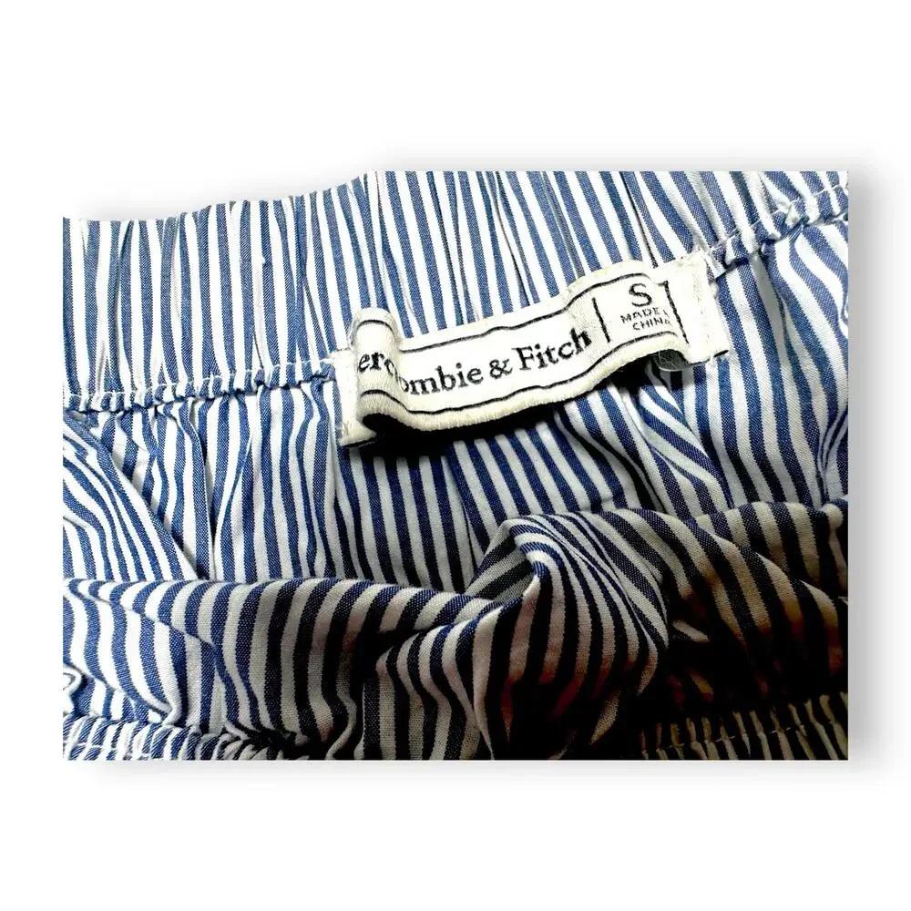 A&F Navy + White Striped Off-Shoulder 3/4 Tie-Sleeve Blouse Size Small - Picture 6 of 9